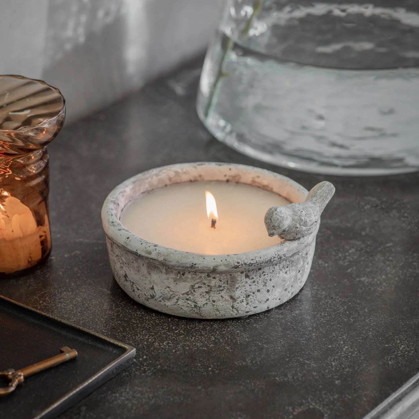 Birkdale Stone Candle with Bird