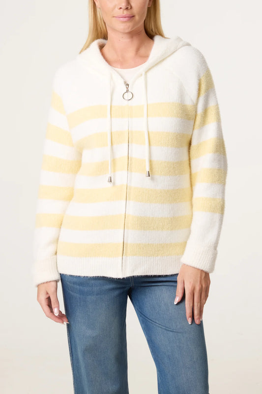 Zip Through Cosy Striped Hoodie