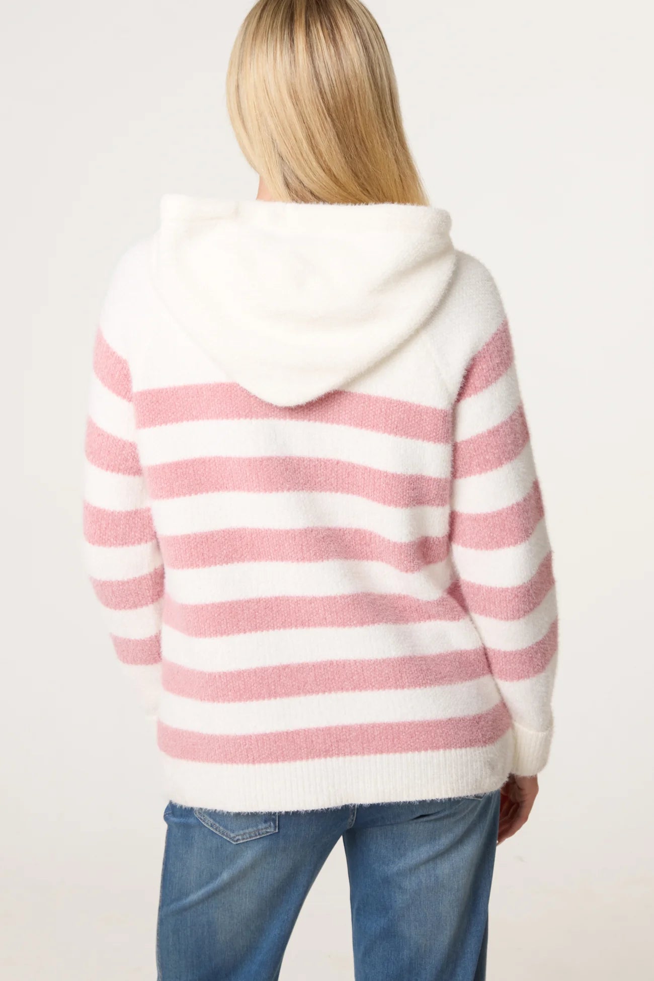 Zip Through Cosy Striped Hoodie