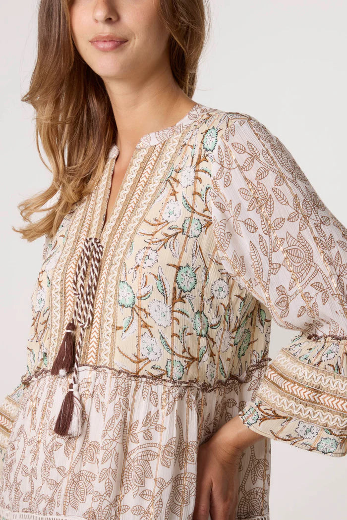 Embellished Floral Tiered Smock Dress
