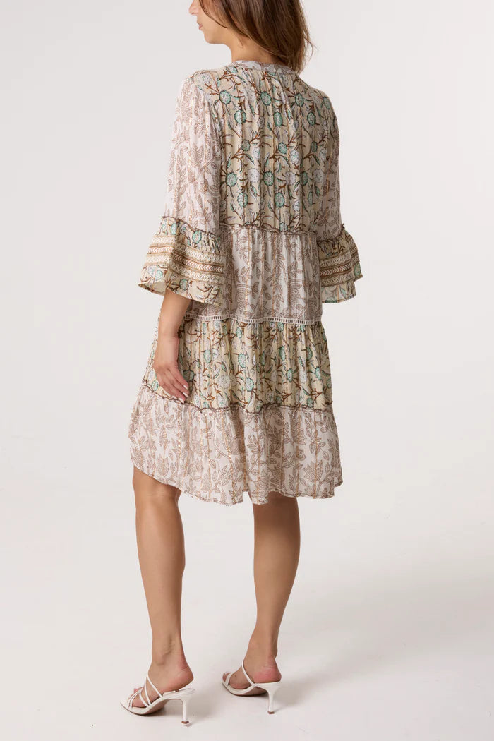 Embellished Floral Tiered Smock Dress