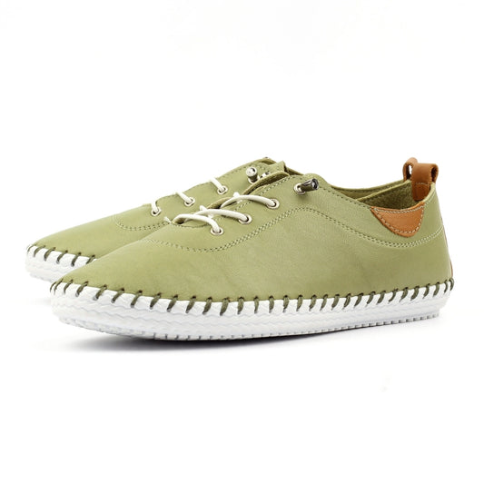 Lunar St Ives Khaki Leather Plimsoll