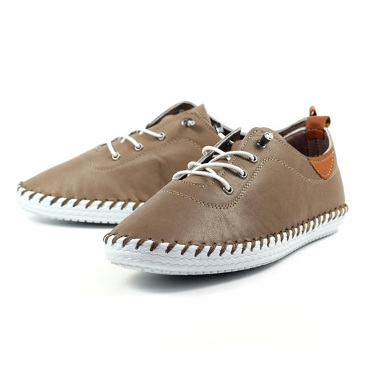 Lunar St Ives Taupe Leather Plimsoll