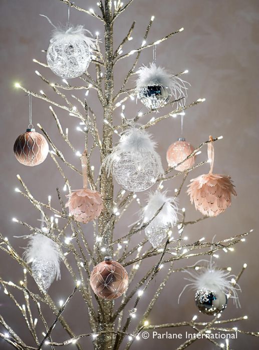 Silver Glass Christmas Tree Decoration With Feathers