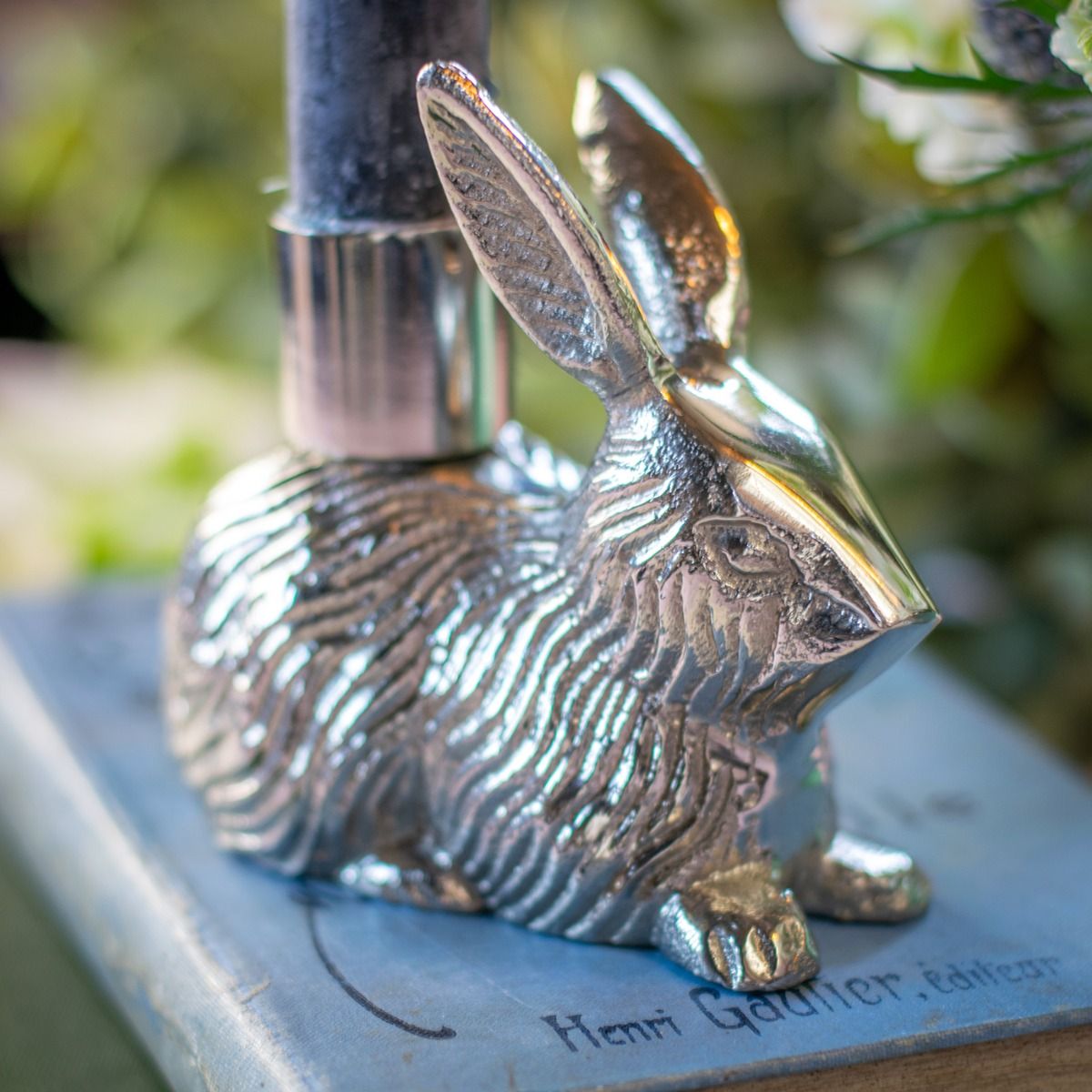 Bunny Rabbit Single Candle Holder - Silver Finish
