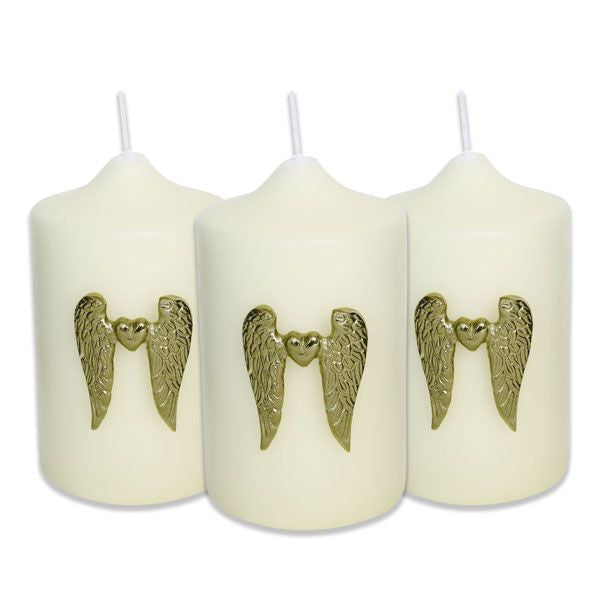 Set of Three Angel Wing with Heart Candle Pins - Gold Finish