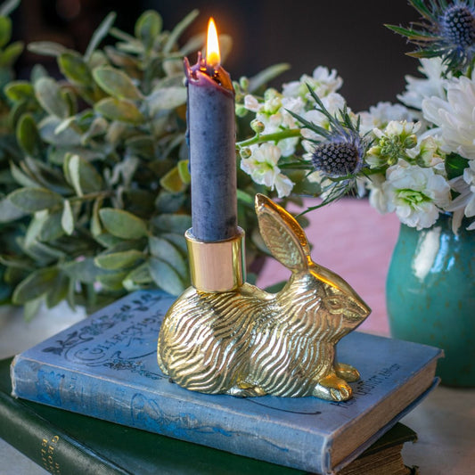 Bunny Rabbit Single Candle Holder - Shiny Gold Finish