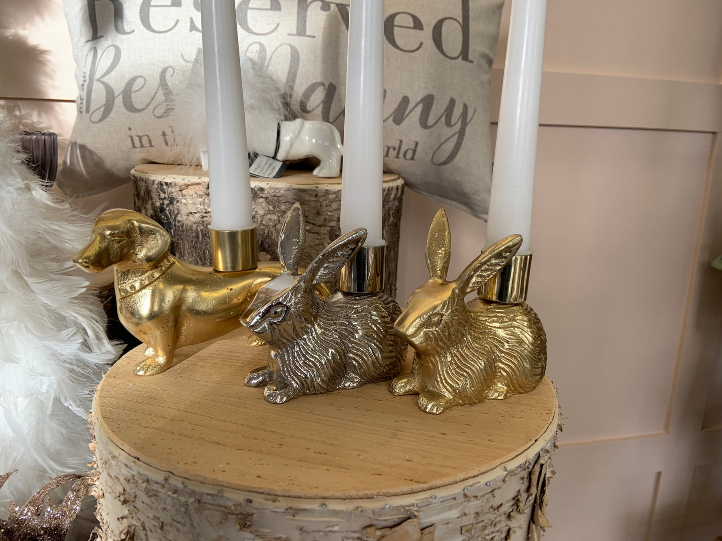 Bunny Rabbit Single Candle Holder - Shiny Gold Finish
