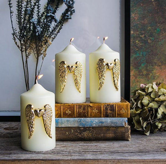 Set of Three Angel Wing with Heart Candle Pins - Gold Finish
