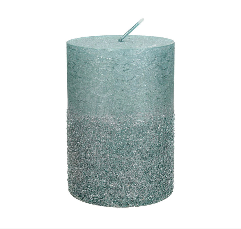 Libra Glitter Blue Pillar Candle 7x10cm
