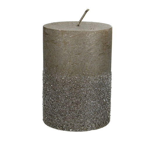Libra Glitter Taupe Pillar Candle 7x10cm