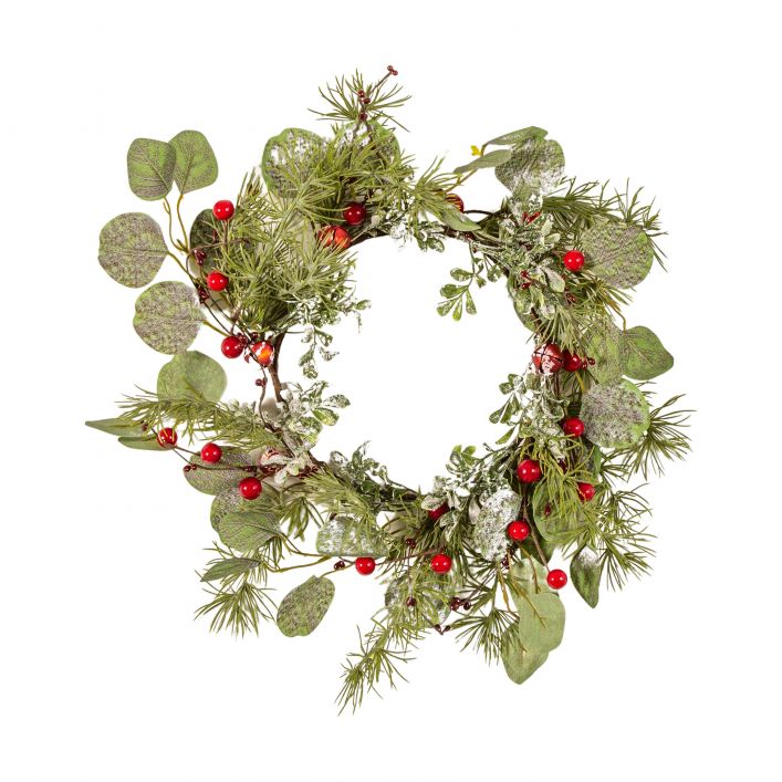 Eucalyptus Wreath Snowy Red Berries