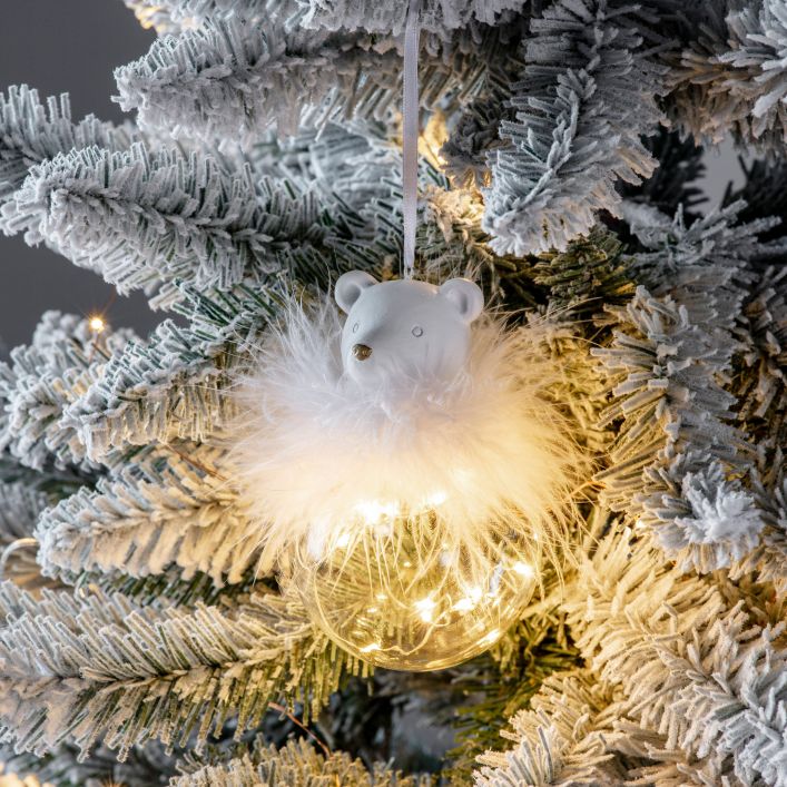 Feather Polar Bear Bauble with LED Gold Lights